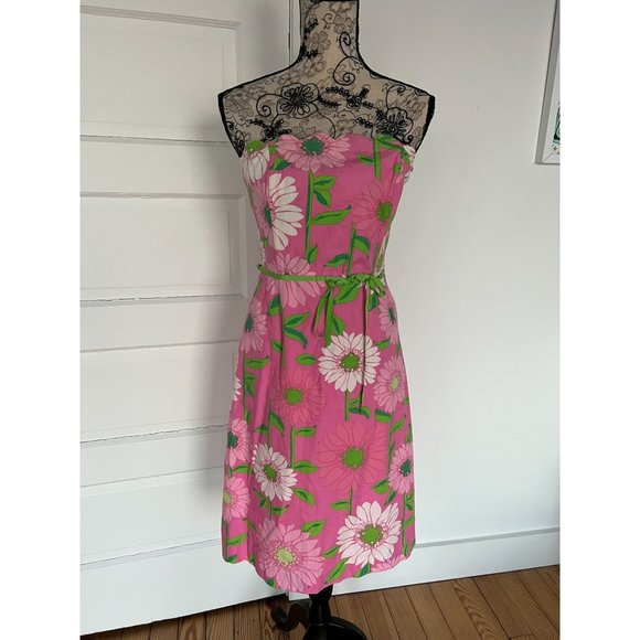 LILLY PULITZER Pink Flower Strapless Dress Sz 6 - Picture 1 of 6